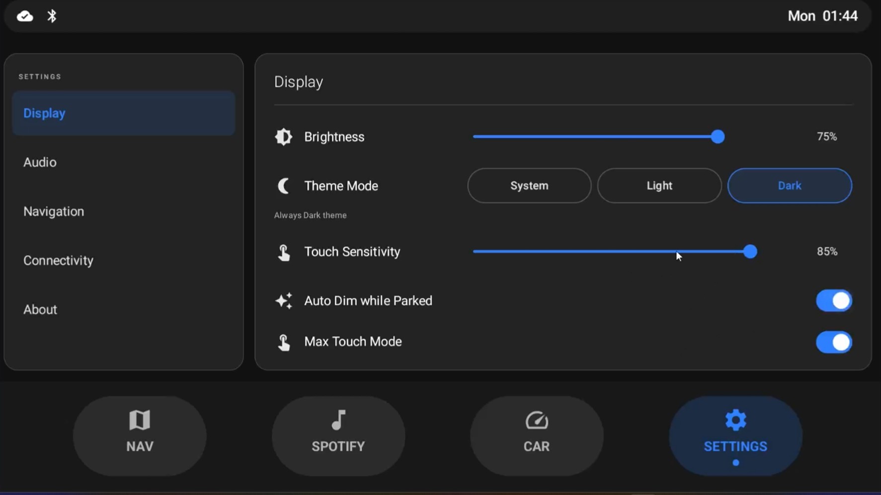 Startup Navigation UI settings screen